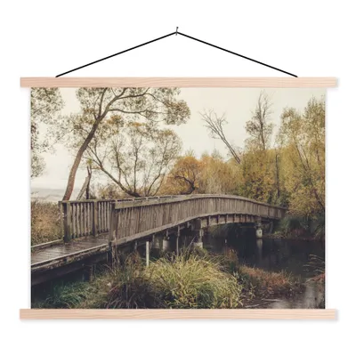 Produktbild von MuchoWow® Textilposter Herbst - Brücke - Bäume 60x45 cm mit holzfarbenen Rahmen - Bild
