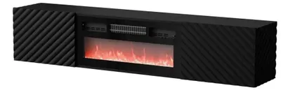 Produktbild von Cama RTV Schrank LARA 183x35x37 schwarz matt + schwarzer Kamin, Schwarz, Partikelbord, Schwarz, Partikelbord, 2 Regale, Laminat