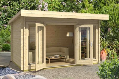Produktbild von Lasita Maja Gartenhaus Dorset Gartenhaus aus Holz in Grau, Holzhaus mit 34 mm Wandstärke Blockbohlenhaus