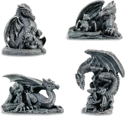 Produktbild von 4er Set kleine graue Drachen mit Babys