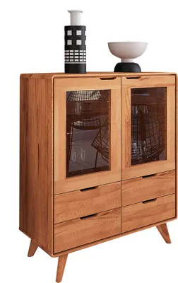 Produktbild von Vitrine Timaru 05 Kernbuche massiv geölt - Abmessungen: 109 x 90 x 40 cm (H x B x T)