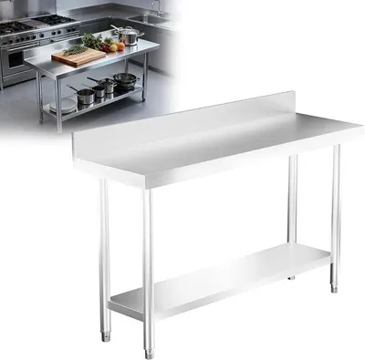 Productafbeelding van Roestvrijstalen werkbank met opstaande rand, professionele werkbank, keukentafel, horecatafel, werkbank voor een werkplaats met verstelbare poten, bereidingstafel, snijtafel, industrietafel, 150x50x85 cm