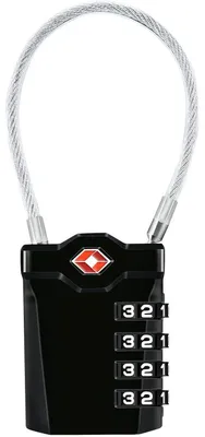 Immagine prodotto di Lucchetto per valigie TSA con cavo flessibile da 14 cm, combinazione a 4 cifre, colore nero, confezione singola