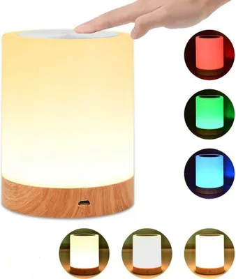 Produktbild von Nachttischlampe LED Nachttischlampe,Tischlampe Touch Dimmbar mit 7 Farben Touch Tischlampe, Dimmbar, LED Nachttischlampe, Holzmaserung,Aufladbar
