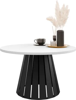 Produktbild von MIRJAN24 Couchtisch Circolo, Wohnzimmer Kaffeetisch, Beine und Seiten aus Stahl (Farbe: Schwarz / Arktisches Weiß)