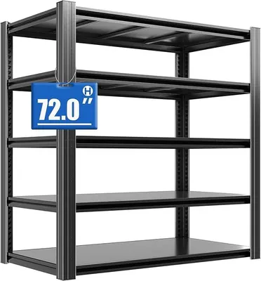Zdjęcie produktu dla Regał przemysłowy, 5-poziomowy regał magazynowy, metalowy regał do piwnicy, wymiary: 60 x 120 x 183 cm, udźwig do 1000 kg, regał do garażu i pomieszczenia gospodarczego, regał modułowy, regał do warsztatu, kolor: czarny