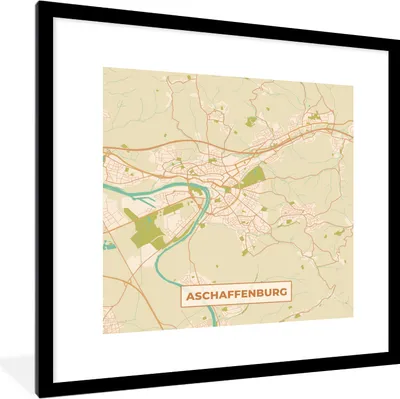 Produktbild von MuchoWow® Gerahmtes Poster Karte - Jahrgang - Aschaffenburg - Karte 40x40 cm - Poster mit Schwarzem Bilderrahmen Wandposter Rahmen Foto Bilder - Poster - Plakat im Rahmen