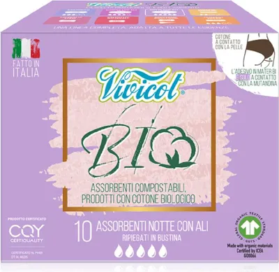 PODPASKI HIGIENICZNE ZE SKRZYDEŁKAMI NA NOC ECO 10 szt. - VIVICOT