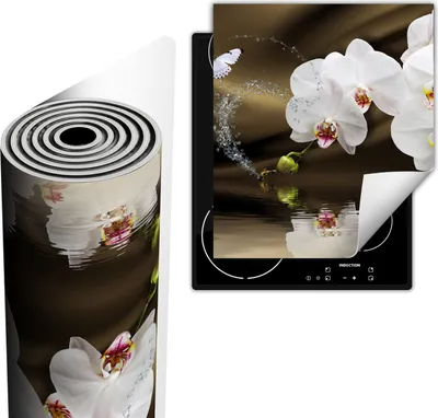 Produktbild von Herdabdeckplatte 45x52 cm Glaskeramikkochfeld Abdeckung Anti Rutsch Matte Aufrollbar, Orchidee