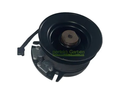 A black electromagnetic clutch for a lawn tractor, shown against a white background.