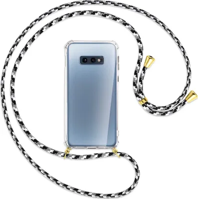 Produktbild von Handykette Backcover-Schutzhülle mit Band (Metall goldfarben) für Samsung Galaxy S10e - schwarz/grau/weiß