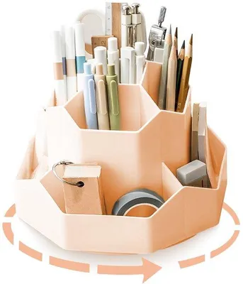 Obrázek produktu pro Otočný držák na pera, kancelářský organizér, 9 přihrádek, otočný o 360°, růžový