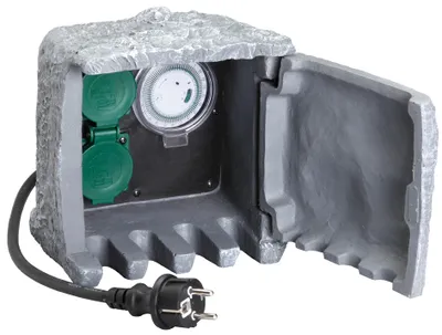 Immagine prodotto di distributore di prese da giardino uniTEC "stone look" a 2 ingressi IP 44 con timer