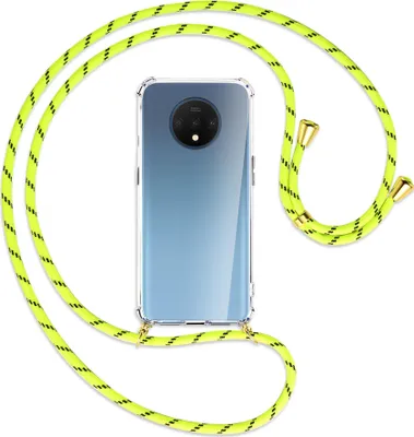 Produktbild von Handykette Backcover-Schutzhülle mit Band (Metall goldfarben) für OnePlus 7T - neongelb