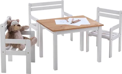 Produktbild von Kindersitzgruppe - Weiß - Braun - Kiefernholz massiv - 4-teilig