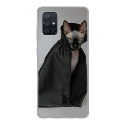 Produktbild von MuchoWow® Handyhülle Schutzhülle Hülle für Samsung Galaxy A51 5G Katze - Umhang - Schwarz Silikon Softcase Handy Hülle - Abbildung