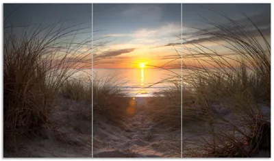 Produktbild von Wallario Herdabdeckplatte aus Glas, Größe 90 x 52 cm 3-teilig, Motiv Sonnenuntergang am Strand