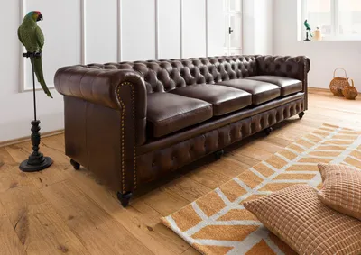 Produktbild von MASSIVMOEBEL24 Sofa 4-Sitzer Echtleder 274x82x75 braun CHESTERFIELD #104