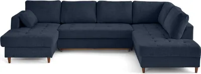 Produktbild von Lisa Design Anna - 7-Sitzer Wohnlandschaft rechts Schlaffunktion und Bettkasten aus strukturiertem Samt , Blau
