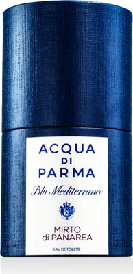 Zdjęcie produktu dla Acqua di Parma Blu Mediterraneo Mirto di Panarea, Unisex, 100 ml, Bazylia, Bergamotka, Cytryna, Mirt, Róża damasceńska, Jaśmin, Morski, Bursztyn, Drzewo cedrowe, Juniper, Mastryks, Spray