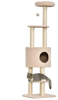 Produktbild von PawHut Kratzbaum 148 cm hoch Katzenbaum mit Höhle, 4 Spielzeuge, Sisalstämme