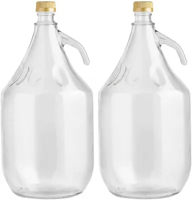 Produktbild von lilawelt24 2 x 5L Glasballon (Gallone) mit Schraubverschluss & Henkel - Glasflasche für Wein, Gärung & Saft - EU-Qualität