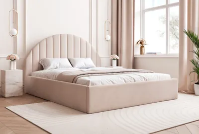 Obrázok produktu pre BESILIO Zaoblené štíhle čelo postele 180x200 Charlott - úložný box, rám - béžová a Dream Velvet 03