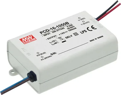 Produktbild von MEANWELL PCD-16-350B, Installationsnetzteil, 16W 24-48V 350mA CC dimmbar