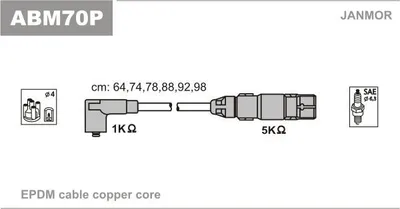 Produktbild von JANMOR ABM70P Zündkabelsatz Zündleitungssatz für VW GOLF III (1H1) SHARAN (7M8, 7M9, 7M6) PASSAT Variant (3A5, 35I) PASSAT (3A2, 35I) für FORD GALAXY
