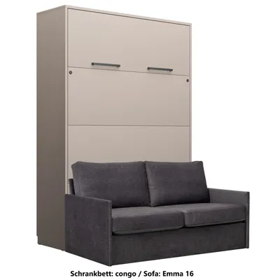 Produktbild von Schrankbett Wandbett Klappbett vertikal GN 140x200 congo mit LED und Sofa dunkelgrau