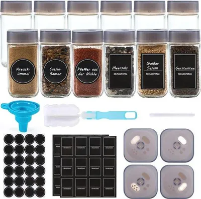 Productafbeelding van Kruidenpotjes met doseerinzetstuk - 12-delige kruidenset - multifunctionele deksel - 110 ml