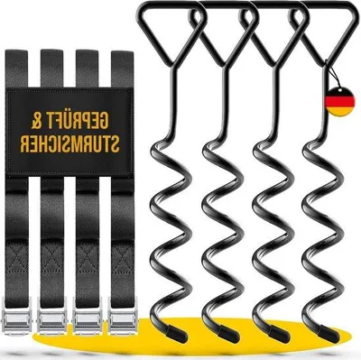 Produktbild von Famanu Grundanker Trampolin-Set - Extra sichere Premium-Ausführung - Trampolinanker - Verstellbare XXL-Riemen - 250 m