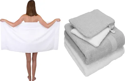 Produktbild von Betz 5 tlg. Handtuch Set SINGLE Pack 100% Baumwolle 1 Duschtuch 2 Handtücher 2 Waschhandschuhe farbe - weiß - silber grau  250805