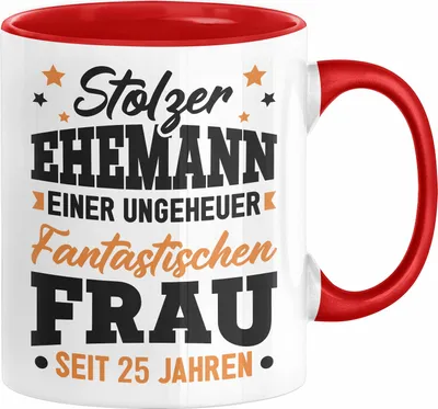 Produktbild von Silberhochzeit 25 Jahre Verheiratet Tasse Geschenk Ehemann 25. Hochzeitstag Kaffee-Becher Stolzer Ehemann (Rot)