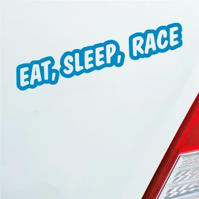 Produktbild von Auto Aufkleber Eat, Sleep, Race Tuning Rennen Car Schriftzug 19,5x3 cm Hellblau Sticker Heckscheibenaufkleber