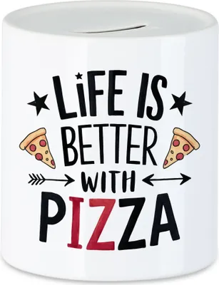Produktbild von Life is better with Pizza Spardose Pizza Pizzabäcker Italien Pizzaliebhaber Pizzeria Pizza baker