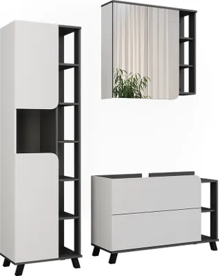 Immagine prodotto di Set di mobili da bagno Vicco Karen Bianco/antracite 3 parti, Model 55441