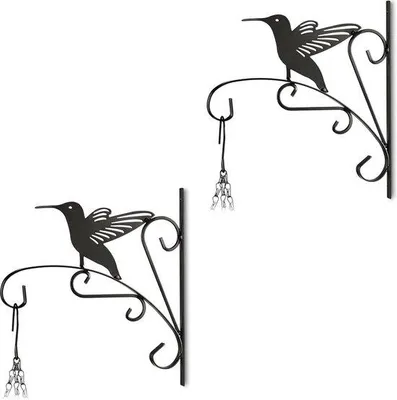 Produktbild von Famanu Pflanzenhaken mit Vogel - Set von 2 - Wandmontage - 30 x 29,5 x 2 cm - Schwarz