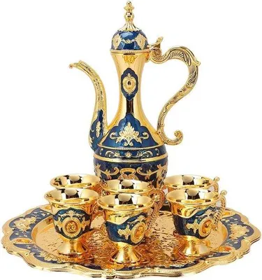 Image de Service à café et à thé turc bleu, 6 tasses