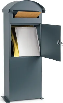 Produktbild von Wiltec Briefkasten grau 420 x 240 x 1020 mm, Standbriefkasten zur Bodenmontage mit Schloss, abschließbarer Postkasten aus Stahl mit Dach