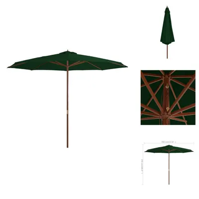 Zdjęcie produktu dla vidaXL Parasol z drewnianym drążkiem 350 cm zielony - Parasole i parasole przeciwsłoneczne