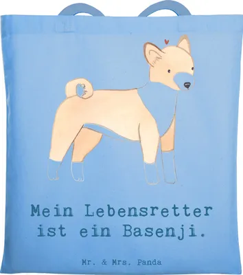 Produktbild von Mr. & Mrs. Panda Tote Bag Basenji Lebensretter - Sky Blue - Geschenk, Schultasche, Jutebeutel, Kongo-Terrier, Tasche, Shopping, Laptoptasche