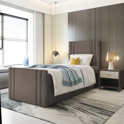 Produktbild von Bett, Boxspringbett RALI MINI mit Fußteil und T25 Topper, Einzelbett, Stauraum, Schlafzimmer, Polsterbett, 80x200 cm. (Braun - Itaka 20)