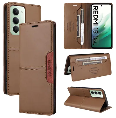 Produktbild von Handyhülle für Xiaomi Redmi 15 5G/4G Hülle, Leder Flip Wallet Kartenfach Stand Schutzhülle Braun