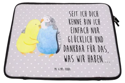 Produktbild von Mr. & Mrs. Panda Laptop Sleeve Wellensittich Liebe 27 x 36 cm - Grau Pastell - Geschenk, Laptophülle, Verknallt, Laptoptasche, Paar, Hülle, Schutzhülle, Case, Tasche