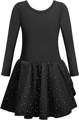 Obrázok produktu pre Bodystul s tutu sukňou, baletný kostým pre baletku, s dlhými rukávmi, čierny, 120 cm