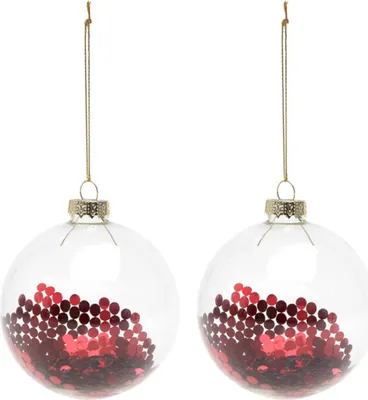 Productafbeelding van Kerstballen van glas, glanzend, 2 stuks, rood-transparant, 8 cm