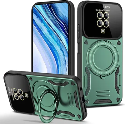 Produktbild von Rüstung Handyhülle für Xiaomi Redmi Note 9S/Note 9 Pro/Note 9 Pro Max Dual-Layer Ringhalter Ständer Hülle Grün