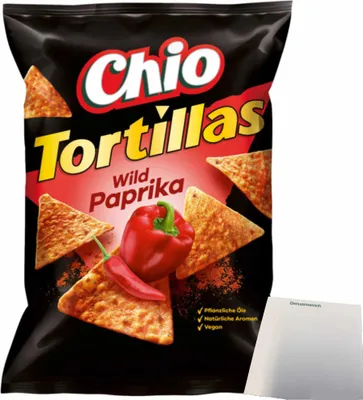 Produktbild von Chio Tortillas Chips Wild Paprika (110g Packung) + usy Block