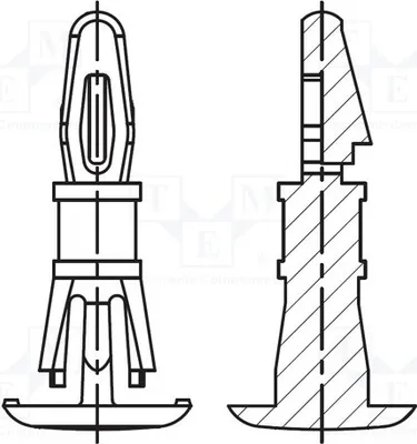 Obrázok produktu pre 10 kusov montážnych kolíkov, dĺžka: 7,9 mm, priemer 1: 3,18 mm, 8G820V40620, Kuntoff. Priemer 2: 4,75 mm